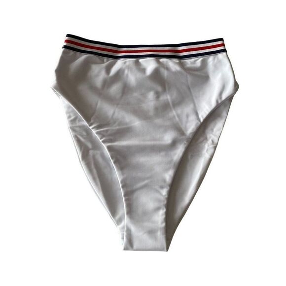 NWT VDM x Revolve Izzy High Waisted Bikini Bottoms White Red Blue XS - Picture 1 of 4
